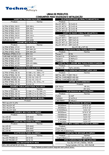 Conheça a tabela da nossa linha de produtos consumíveis para soldagem e metalização. 